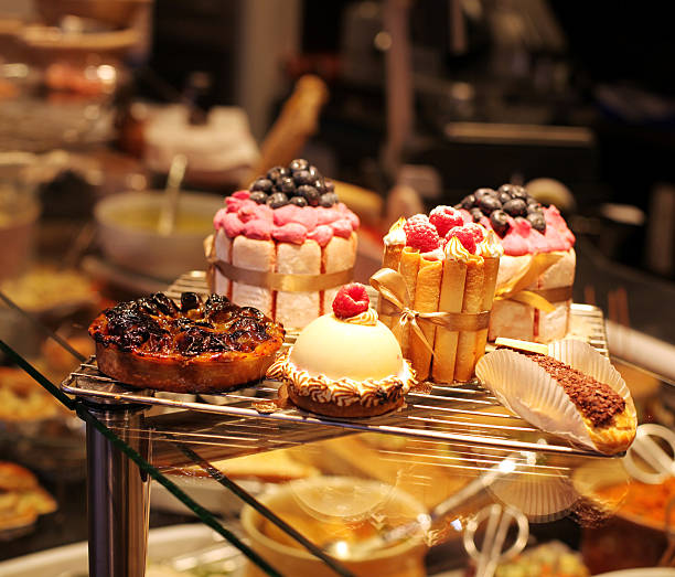 French pastries on display a confectionery shop in France